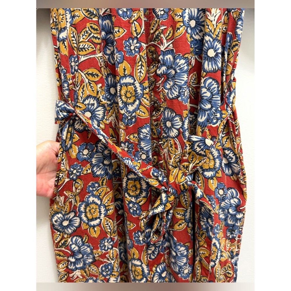Faherty Carmel Linen Midi Dress Waist Tie Pockets in Red Desert Blossom Size XS - Picture 7 of 12